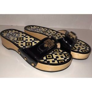 Tory Burch Dixon Sandals Black Patent Leather 7.5